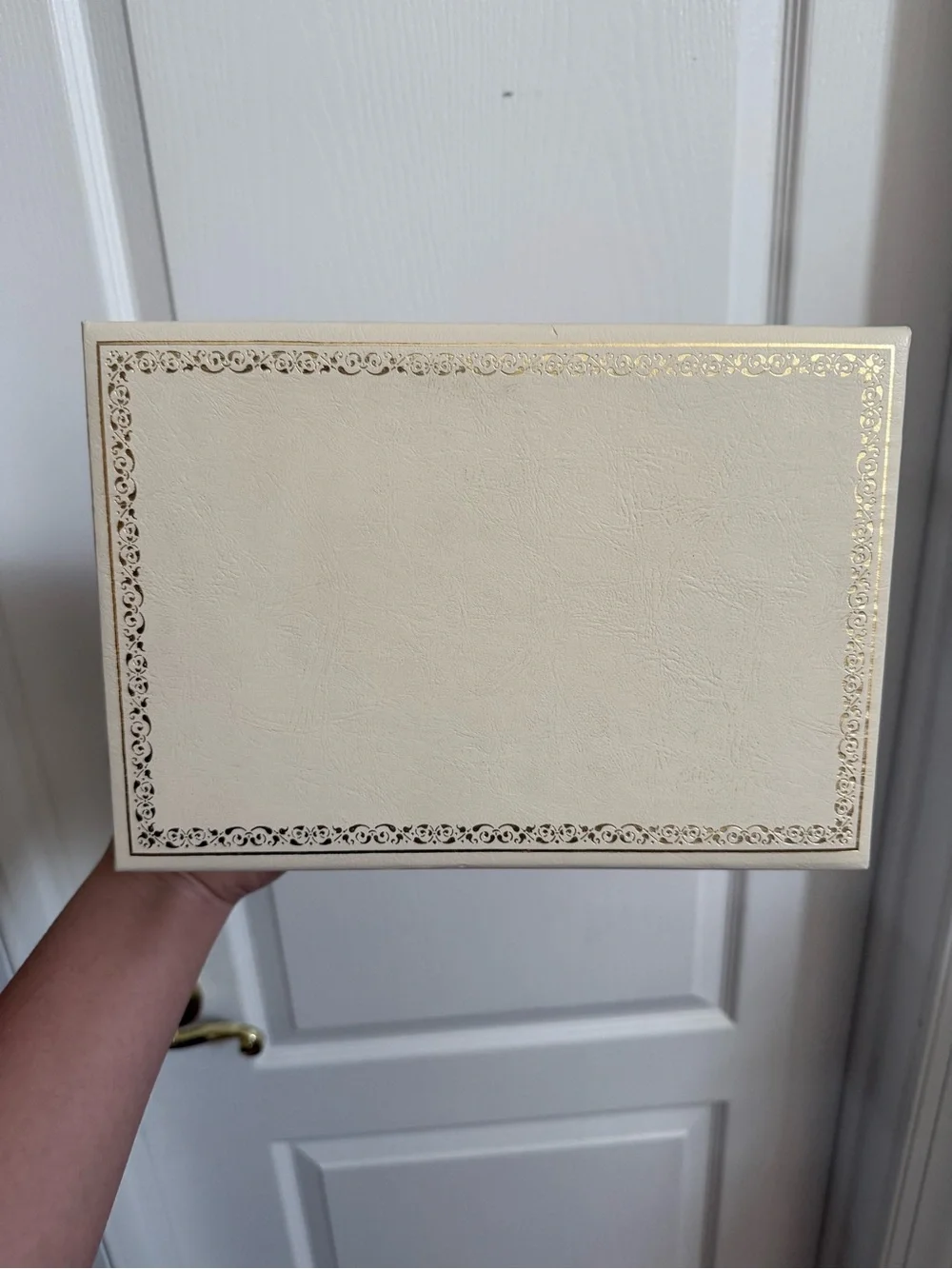 Vintage Cream Jewelry Storage Box with Gold Trim